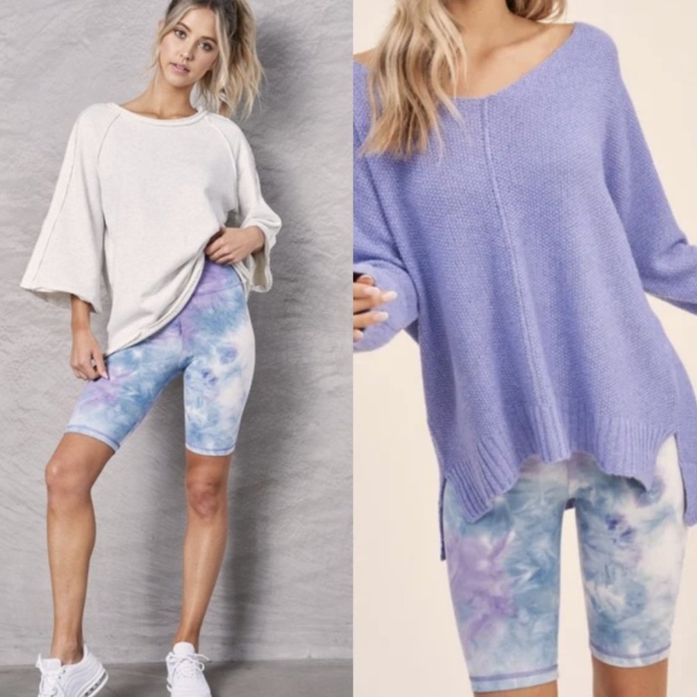LA MIEL Aqua & Purple Tie Dye High Waist Biker Shorts